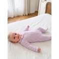 thumbnail image 6 of Cenuakty Baby Jumpsuit Long Sleeve Stripes Print Button Up Romper Footless Pajamas, 6 of 9