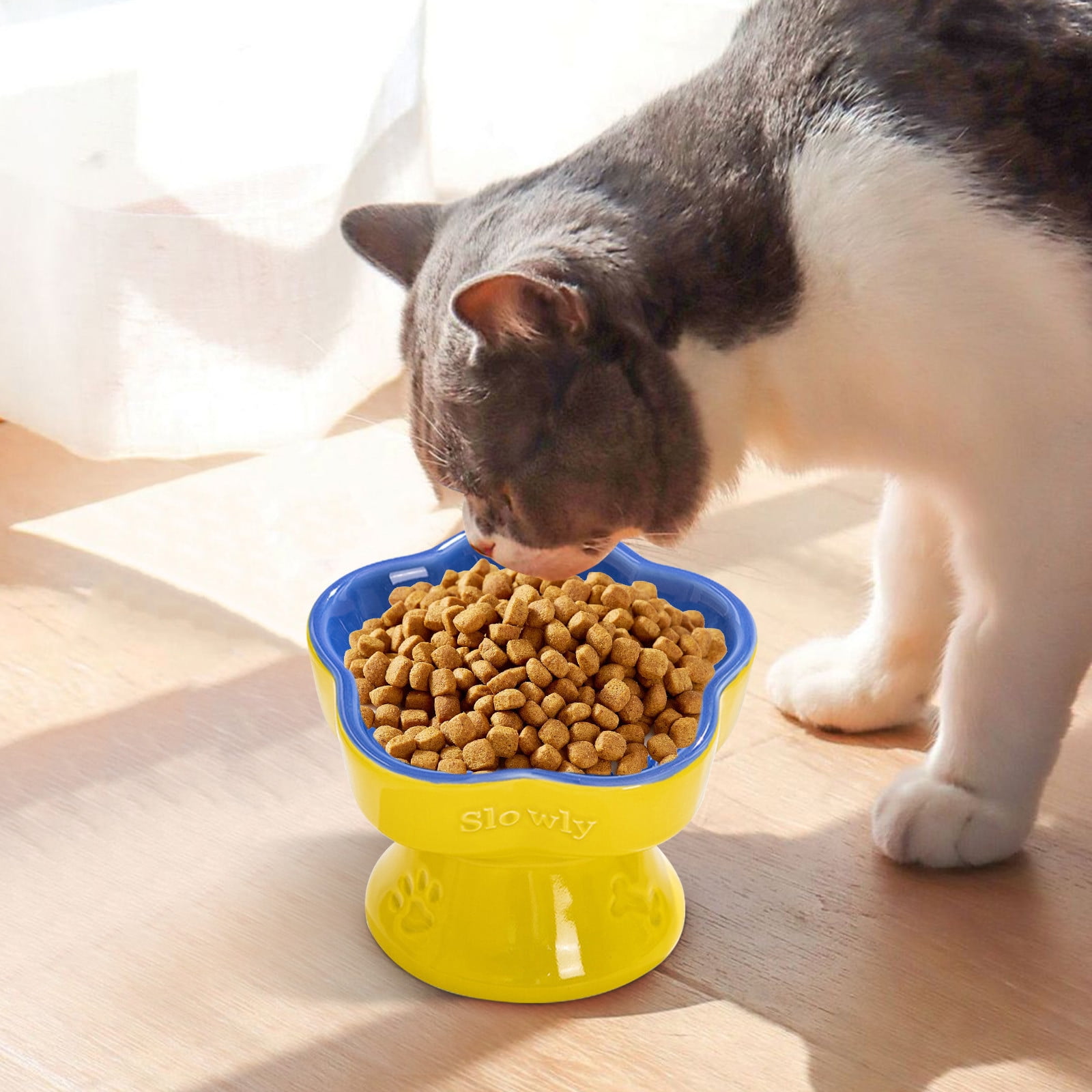 Ceramic Slow Feeder Cat Bowl | Flower Design Anti-Gulping Pet Dish for Cats & Small Dogs | Reduces Overeating & Improves Digestion | Easy Clean Food Grade Material