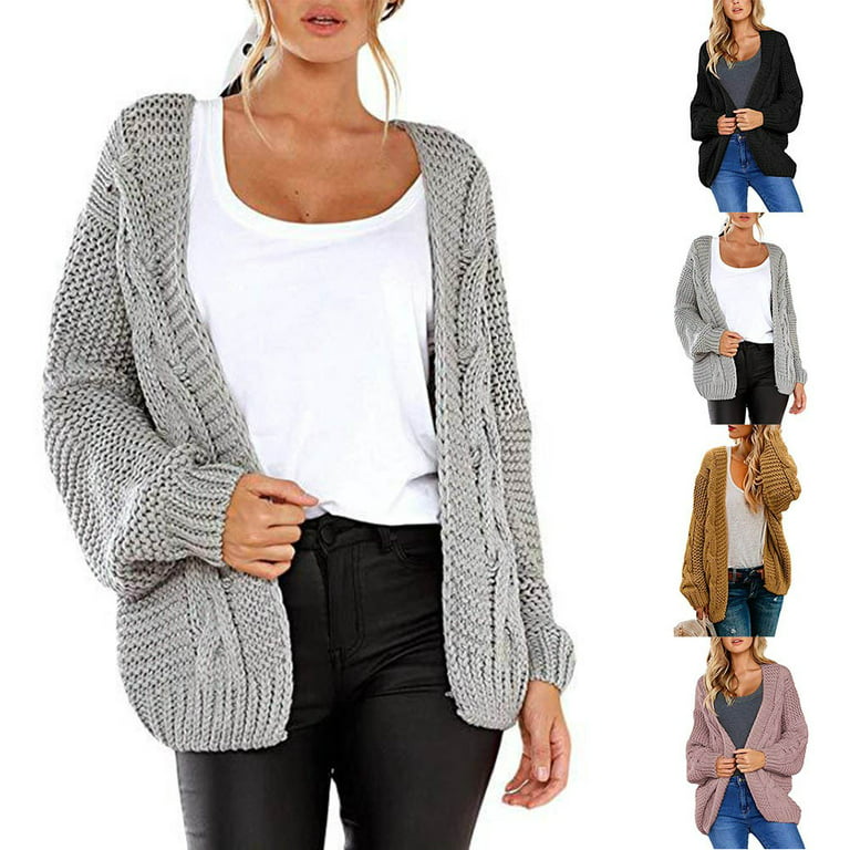 ALSLIAO Womens Open Front Long Sleeve Chunky Knit Cardigan