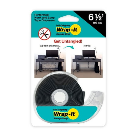 Wrap-It Storage - 6.5' Self-Gripping Perforated Hook and Loop Roll - Black