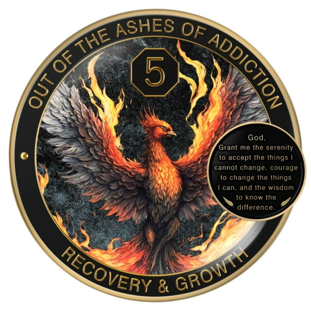 Moneda Sobriety MilestoneMint Phoenix Sobriety de 5 años con set