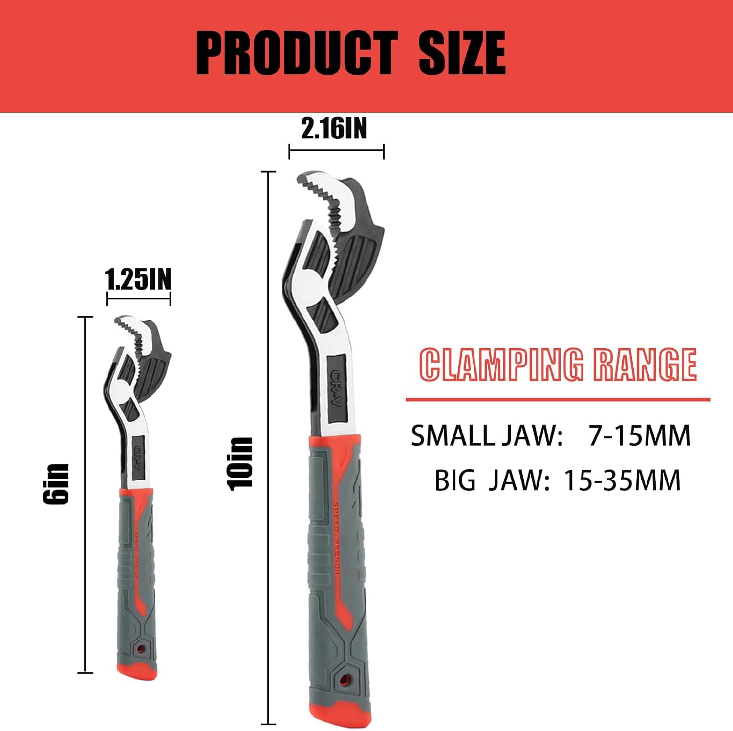 MKEUDQ-2Pcs Set of Self-locking Adjustable Wrenches, 6in and 10in Multifunctional Wrenches with an Opening Range of 7-15mm and 15-35mm, Self-adjusting Size, Suitable for Car, Bicycle, and Plumbing Re