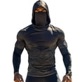 thumbnail image 2 of Men's Tactical Camo Hoodies with Built-In Face Masks and UPF 50+ Protection Featuring Moisture Wicking Fabric for Hunting Trips Fishing Adventures Outdoor Sports Dark Gray S, 2 of 3