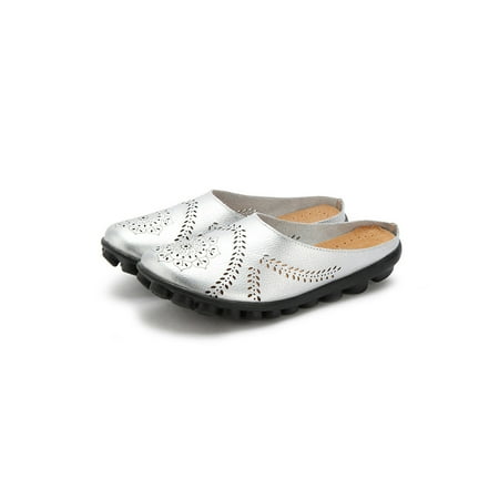 

Daeful Women s Mules Slip-on Shoes Leather Backless Loafers Casual Flat Shoes Summer Walking Slipper
