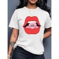 thumbnail image 1 of Camiseta De Mujer Verano Ropa Informal Suelta Camiseta Básica De Moda Para La Calle DiariaBlack Women's Casual Fashion Top with Big Red Mouth Print and Love Bite, Round Neck Short Sleeve T-shirtFath, 1 of 5