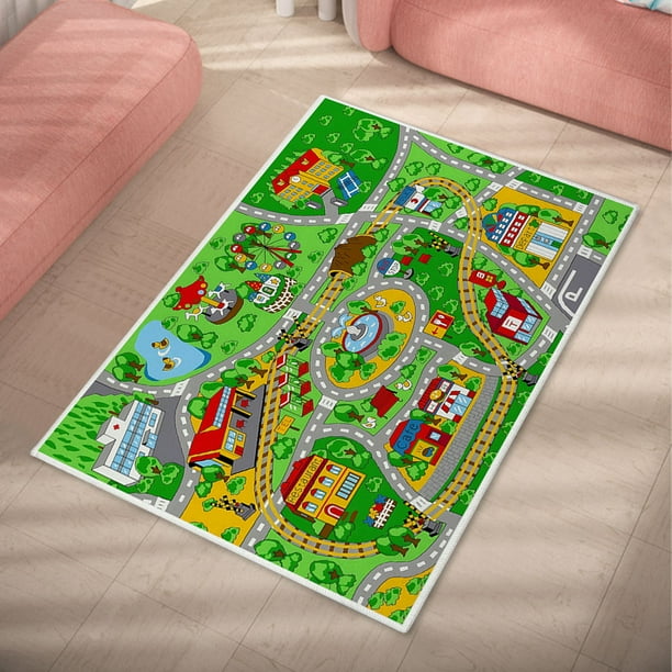 Alfombra de caminos de ciudad para niños, alfombras de área grande, rectangulares, para sala de juegos y dormitorio
