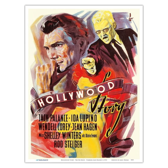 Hollywood Story - The Big Knife - Starring Jack Palance & Ida Lupino - Vintage Film Movie Poster by Hans Braun c.1955 - Master Art Print (Unframed) 9in x 12in