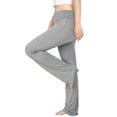 thumbnail image 2 of HDE Women's Color Block Fold Over Waist Yoga Pants Flare Leg Workout Leggings (Heather Gray, 1X), 2 of 6
