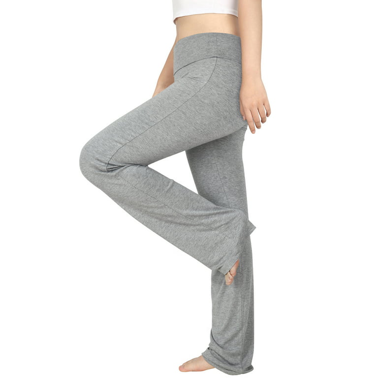 HDE Women's Color Block Fold Over Waist Yoga Pants Flare Leg Workout  Leggings (Heather Gray, X-Large)