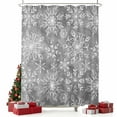 thumbnail image 2 of Grey Christmas Shower Curtain, Retro Farmhouse Winter White Snowflakes Waterproof Fabric Shower Curtains with 12 Hooks, Bathroom Curtain Set for Bathroom Accessories Decor, 48 x 72 Inches, 2 of 9