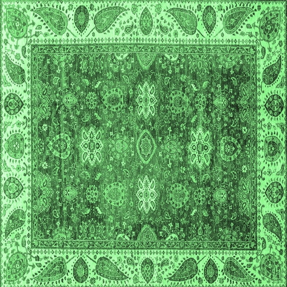 Ahgly Company Indoor Square Oriental Emerald Green Traditional Area Rugs, 3' Square