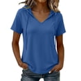 thumbnail image 2 of Women's Short Sleeve Hoodie Tunic Tops Casual Loose Fit Pullover V Neck Lightweight Sweatshirts with Pockets, XL, 2 of 8