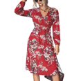 thumbnail image 1 of Vestido Floral De Otoño, Vestido De Manga Larga Floral Con Cuello En V Cruzado Transpirable Cómodo Para El Trabajo De Oficina ANGGREK M rojo, 1 of 7