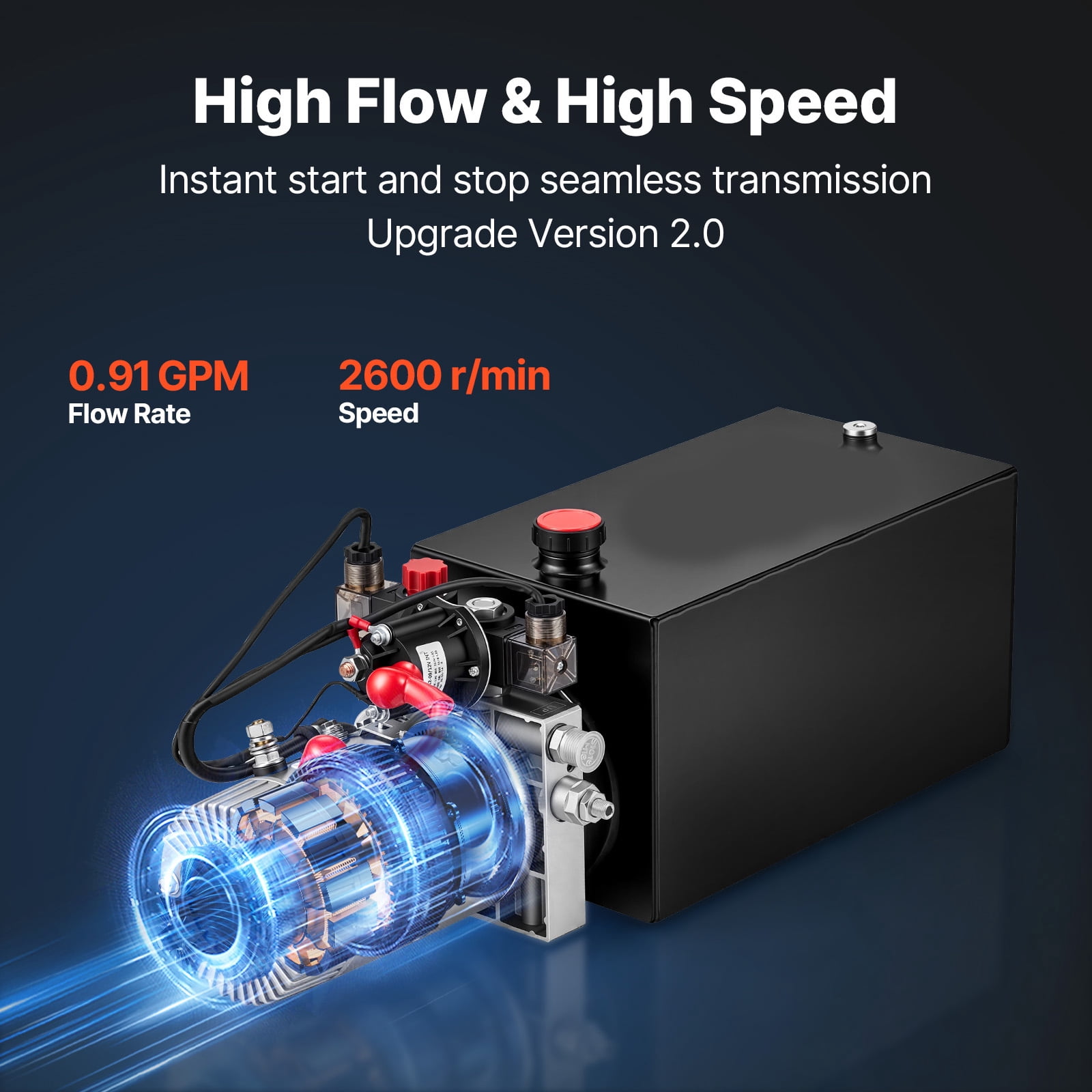 KFFKFF 10 Quart Hydraulic Pump, Double Acting Hydraulic Trailer Pump, 3200 PSI Max Pressure, 0.91 GPM Flow Rate, DC12V 1.6KW Power Unit for Dump Trailer and Vehicle Lifting (Horizontal Setup)