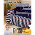thumbnail image 4 of Christmas Sofa Covers for 3 Cushion, Washable Couch Cover for Sectional Sofa Slipcovers with Tassel, Xmas Navy Blue Striped Farmhouse Loveseat Covers Futon Cover Blanket 71''x118'', 4 of 8