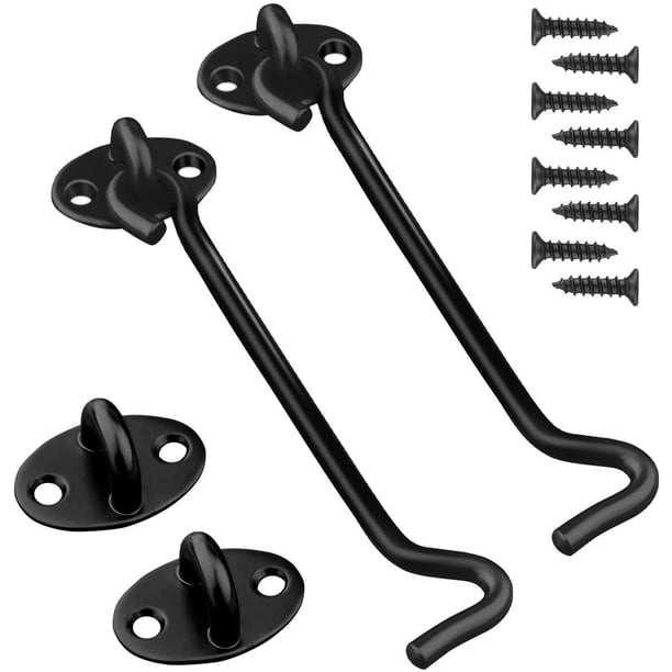 Gancho de cabina 2 piezas Gancho de cierre de puerta Ganchos de acero inoxidable negros con pestillos y pernos para cerraduras Puerta de granero, baño, ventana, puerta corredera (15 cm)