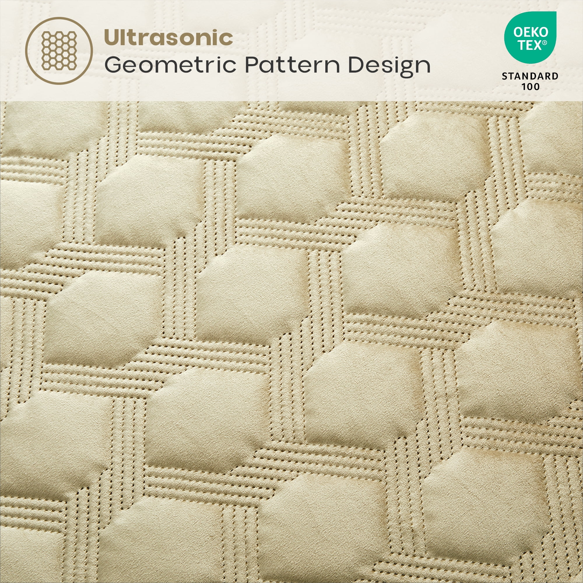 Ameha Velvet Quilt Set 3 Piece Geometric Ultrasonic Embossed Bedspread Reversible 350GSM Soft Microfiber Bedding Beige Full/Queen