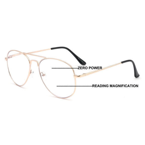 V.W.E. Metal Tear Drop Progressive Reading Glasses - Zero Power On Top - Clear No Line Reader - AR  3.50