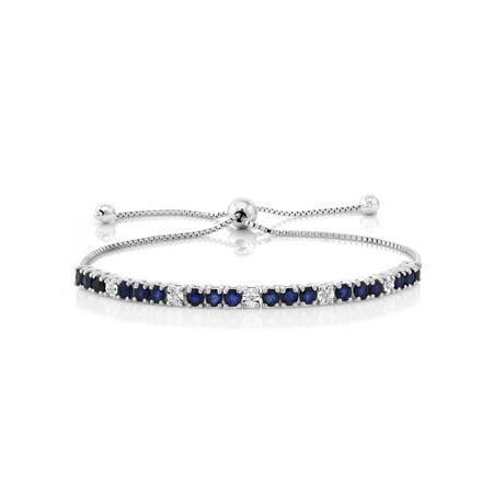 - Blue Sapphire & White Diamond 925 Sterling Silver Adjustable Bracelet