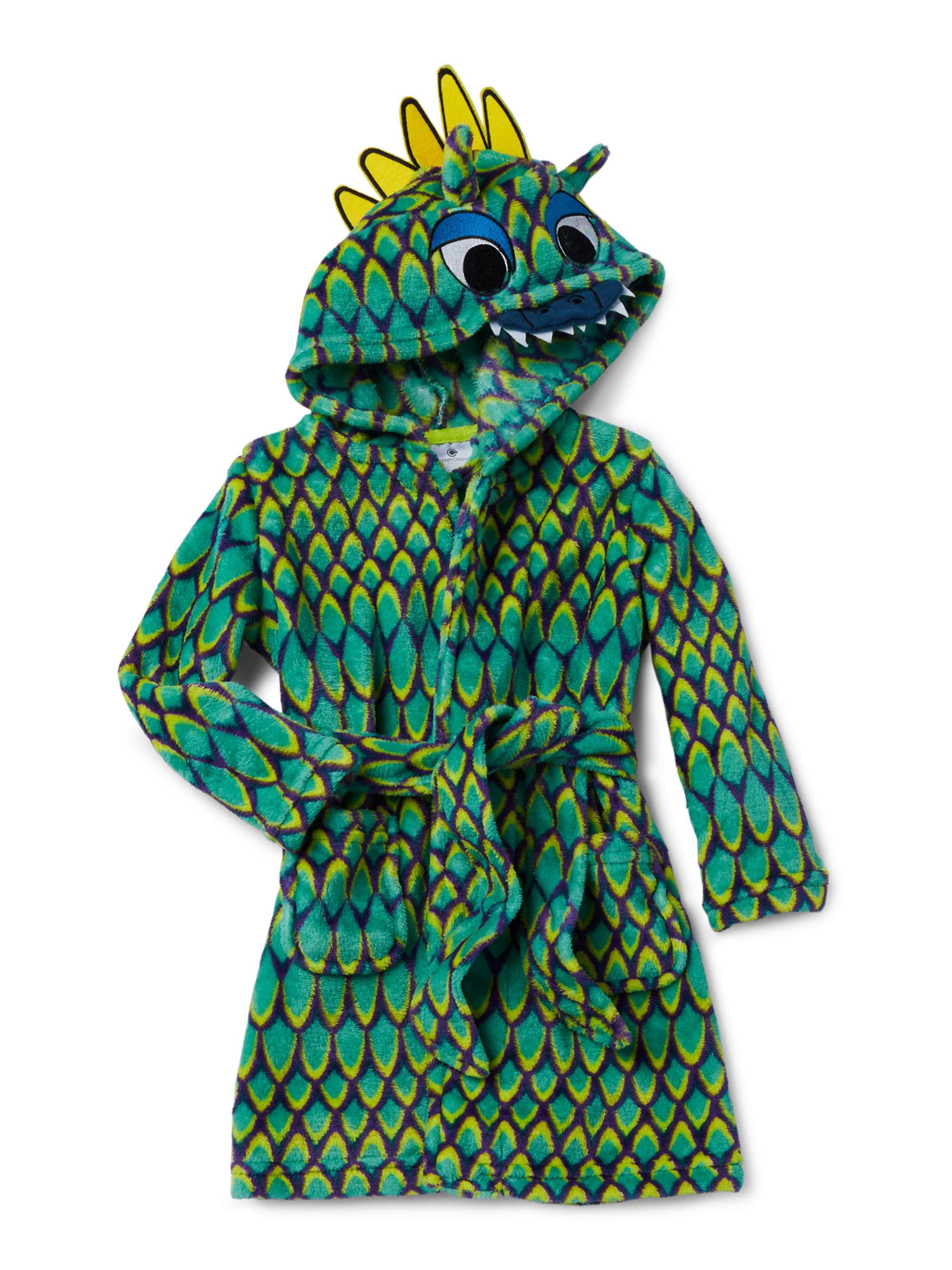 Championship Gold Boys Robe Green Dragon Fleece Hooded Bathrobe