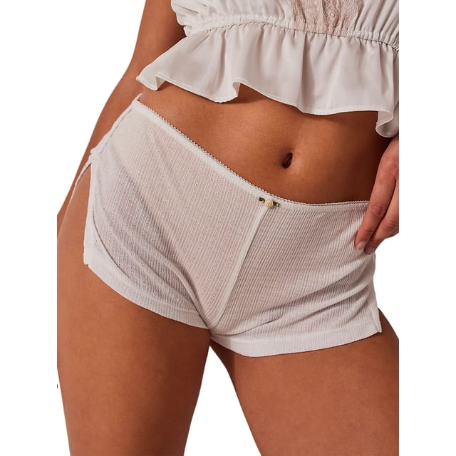 Gupgi Mini Shorts pour Femmes Taille Basse Shorts Fendus sur le Côté Shorts de Pyjama Ajustés