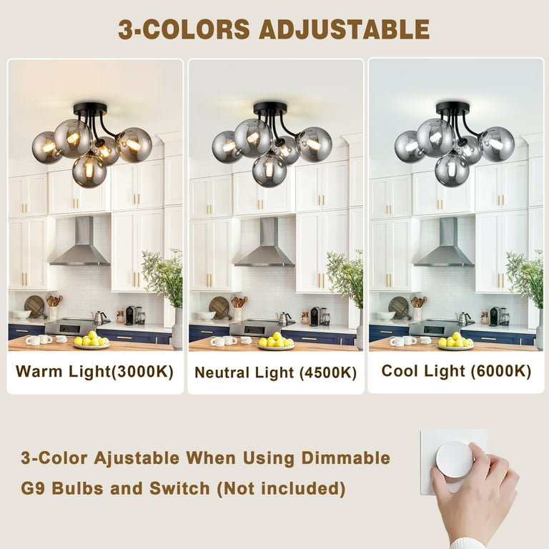 Uznhty Sputnik Ceiling Light Fixture with Sputnik Glass
