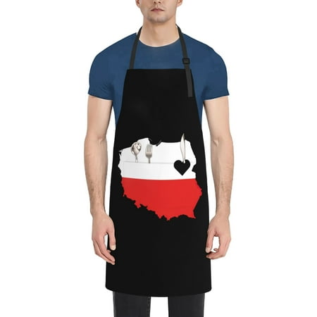 

Love Poland Polish Pride Heart Apron Waterproof Aprons For Women with Pockets Unisex Adjustable Aprons For Cooking Kitchen