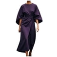 thumbnail image 1 of 2025 Vestido elegante de color liso para mujer con cintura alta, mangas murciélago, estilo informal, mezcla de poliéster, vestido de fiesta para todas las estaciones, 1 of 4
