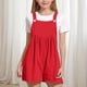 thumbnail image 5 of Odeerbi 5-14 Años Niñas Verano Algodón Lino Sudadera Lindo Color Sólido Camisola Romper Casual Ajustable Cintura Combinados Pantalones Cortos Con Bolsillo, 5 of 6