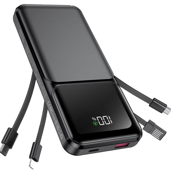 morfec Portable Charger with Built in Cables, 20000mAh Power Bank, 22.5W PD Fast Charging, 5 Outputs & 3 Inputs Travel Essential Battery Pack for iPhone Samsung