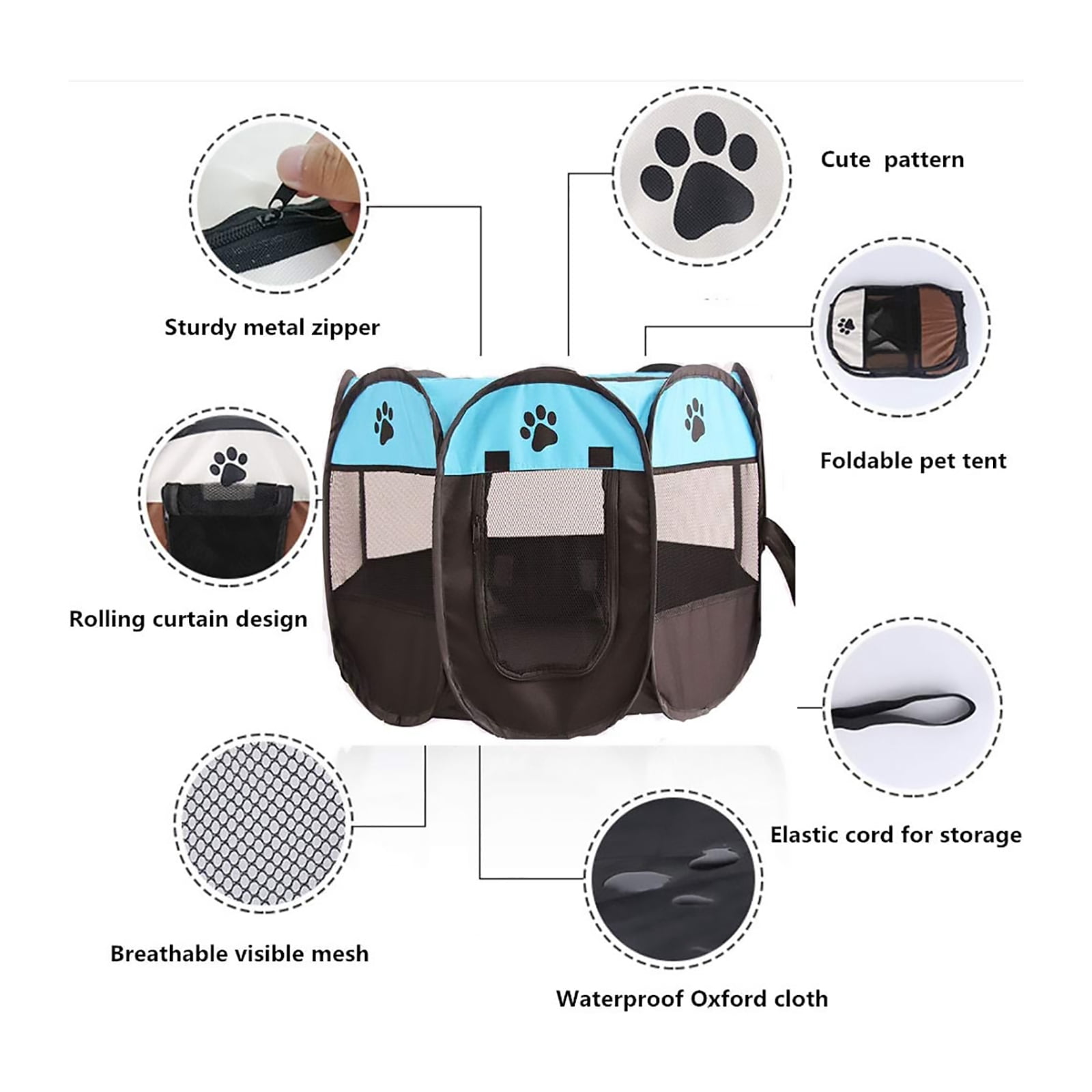 Soft Foldable Pet Tent 8-Panel Pop-Up Dog Crate with carrying bag Portable Playpen for Dogs, Cats, and Other Small Animals