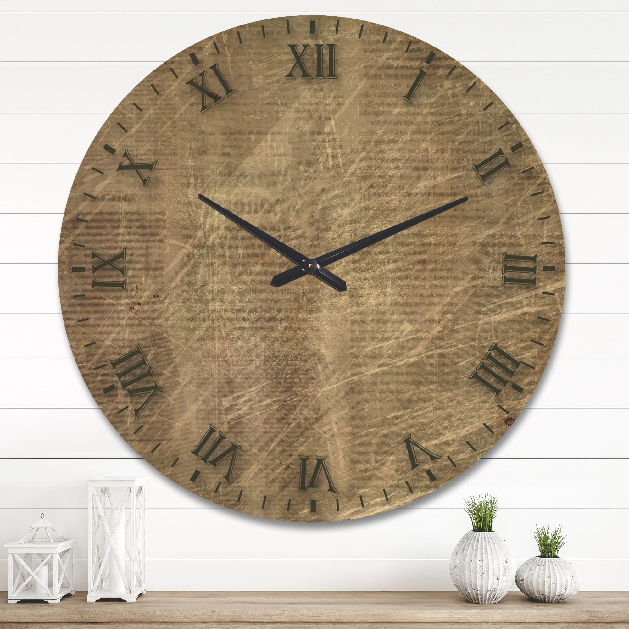 Designart 'Vintage Old Paper Style' Farmhouse Wood Wall Clock