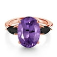 thumbnail image 3 of Gem Stone King 7.76 Ct Oval Purple Amethyst Black Onyx 18K Rose Gold Plated Silver Ring, 3 of 6