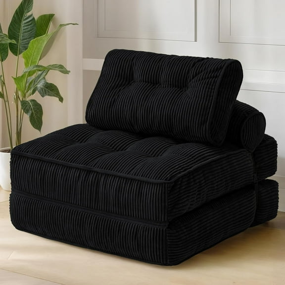 Folding Sofa Bed, Convertible Foldable Chair Bed, Floor Couch for Adults, Comfy Floor Sofa Small Couches for Small Spaces, Black