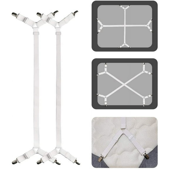 Sheet Straps, Fitted Sheet Clips Under Mattress Keeping Sheets in Place, Bed Sheet Holder Straps for Twin, Full, Queen, King(White)