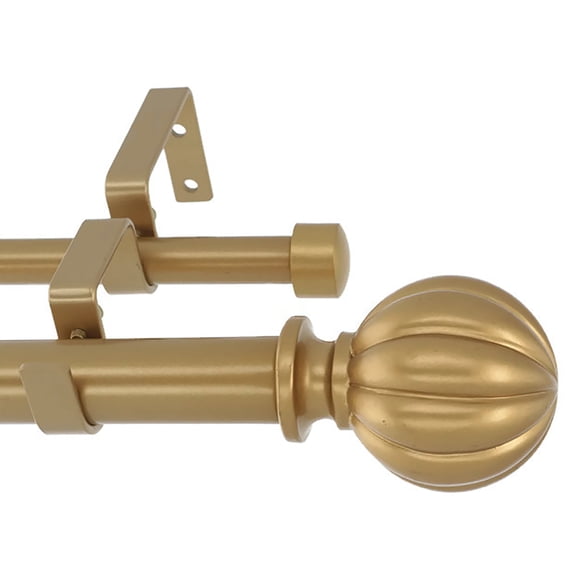 MERIVILLE 1" Diameter Double Curtain Rod Set with Fluted Ball Finials, Adjustable 84–120", Royal Gold