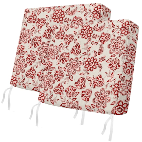 Outdoor Patio Cushion Covers 2 Pack Red Paisley Floral Chair Pads Slipcovers with Ties & Zipper Waterproof Seat Cover Set Retro Bohemian Flowers Seat Cushion Covers for Outdoor Couch Sofa 20x18 Inch