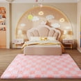 thumbnail image 6 of SARAG Rugs For Living Room Bedroom, 5x7ft White And Pink Checkered Area Rug, Fluffy Soft Washable Carpet, Modern Non-Slip Shag Carpets For Dorm Decor Aesthetic, Nursery, Playroom, 6 of 9
