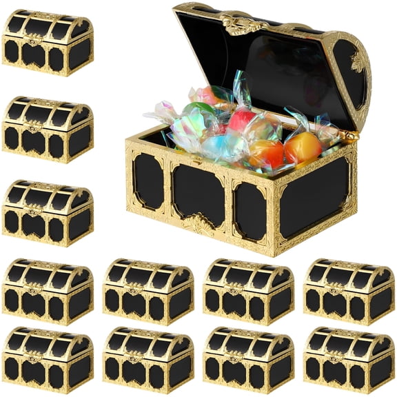 BESTSKY 12 Pcs Pirate Treasure Chests for Kids Party Favors, Small Plastic Sugar Candy Boxes for Classroom Prizes, Carnival Birthday Goody Bags, Treasure Hunt Props