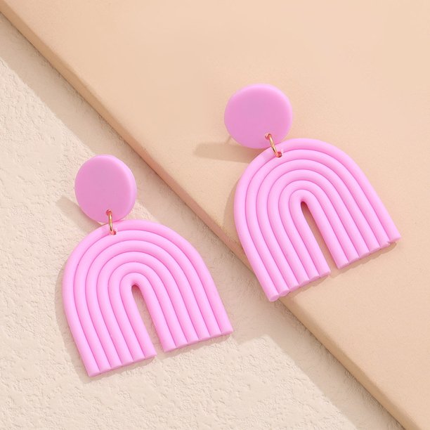 Boho Colorful Ceramic Polymer Clay Loop Earrings - Sweet & Lovely Candy Rainbow Pendant Drop Earrings - Perfect Gift for Women & Girls!