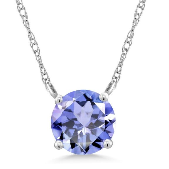 Gem Stone King 18K White Gold Blue Tanzanite Necklace for Women (0.46 Cttw, Gemstone December Birthstone, Round 5MM, 18 inch Chain)
