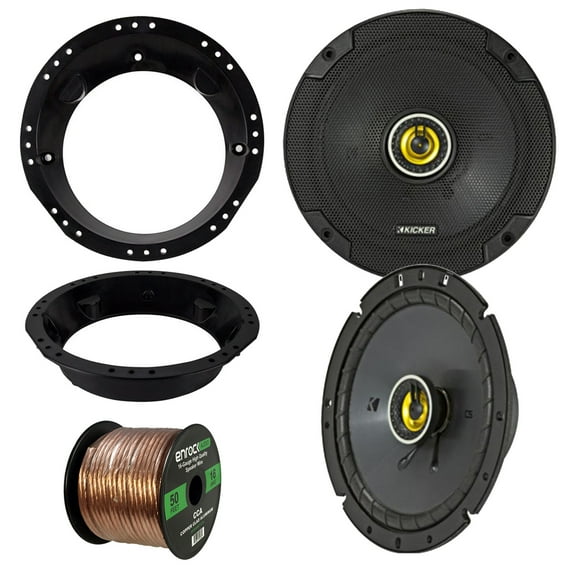 kicker 43csc674 6-3/4" 600w cs-series black car coaxial speakers (pair), metra mounting ring for 6.5" speaker (fits all harley touring from 1998-2013), enrock audio 16-gauge 50 foot speaker wire