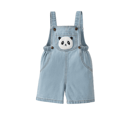 

Mikrdoo Toddler Baby Girls Jumpsuits Panda Print Pocket One Piece Summer Jeans Straps Suspender Shorts Blue 2-3 Years