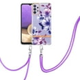 thumbnail image 2 of Flower Pattern Case for Samsung Galaxy A32 5G, Detachable Shoulder Strap Lanyard Crossbody Slim Lightweight Floral Cover with Soft Silicone Shockproof Drop Resistant Case,Purple Begonia, 2 of 7