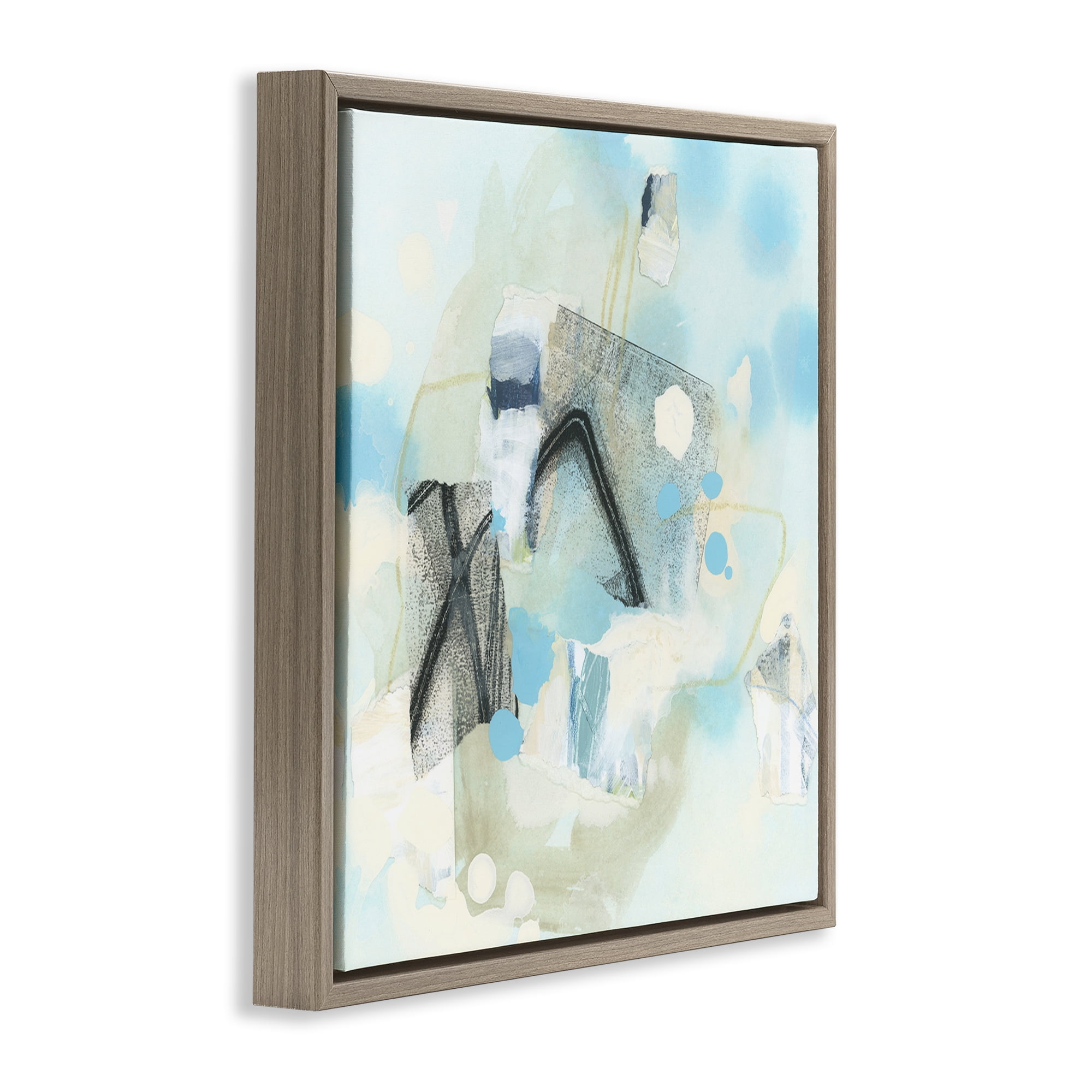 Stupell Industries Expressive Blue Abstraction Abstract Painting Brown Floater Framed Canvas Art Print Wall Art, 25 x 25