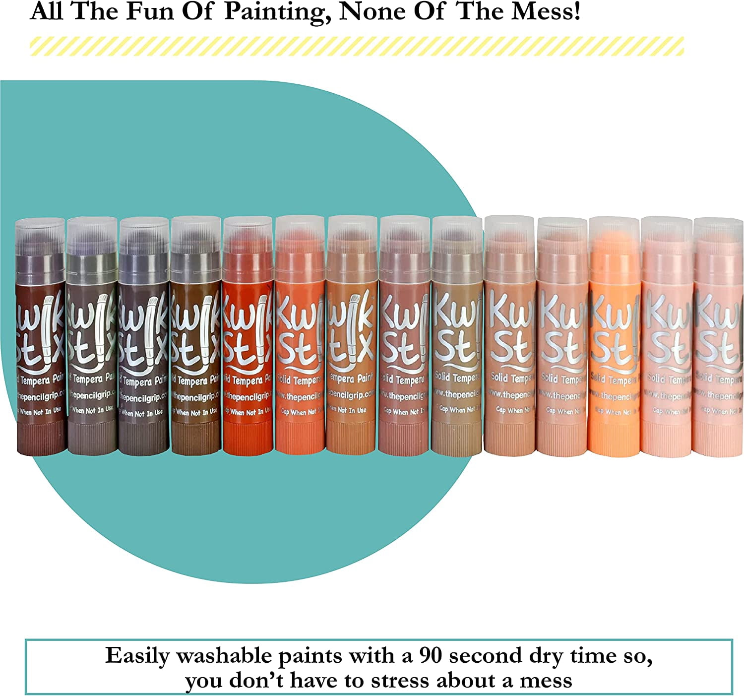 Kwik Stix Solid Tempera Paint Sticks, 14 Count, Global Skin Tone Colors, Washable, Quick-Drying, Non-Toxic