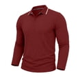 thumbnail image 5 of Zivyakyro Long Sleeve Polo T Shirts for Men Button Fall Casual Collared Textured Loose Breathable Jacquard Shirt Red 3XL, 5 of 7