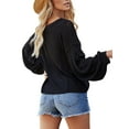 thumbnail image 2 of Gvmfive Women's V-Neck Long Sleeve Casual Solid One Pocket Loose Tops, 2 of 2