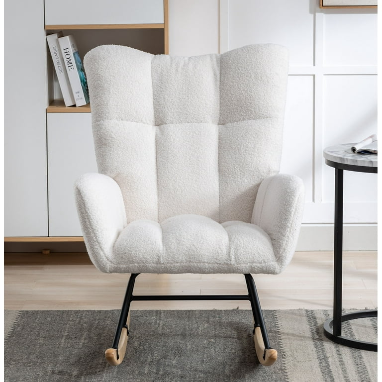 Clipeyh Wooden Wingback Glider Lounge Chair White with Cushion for