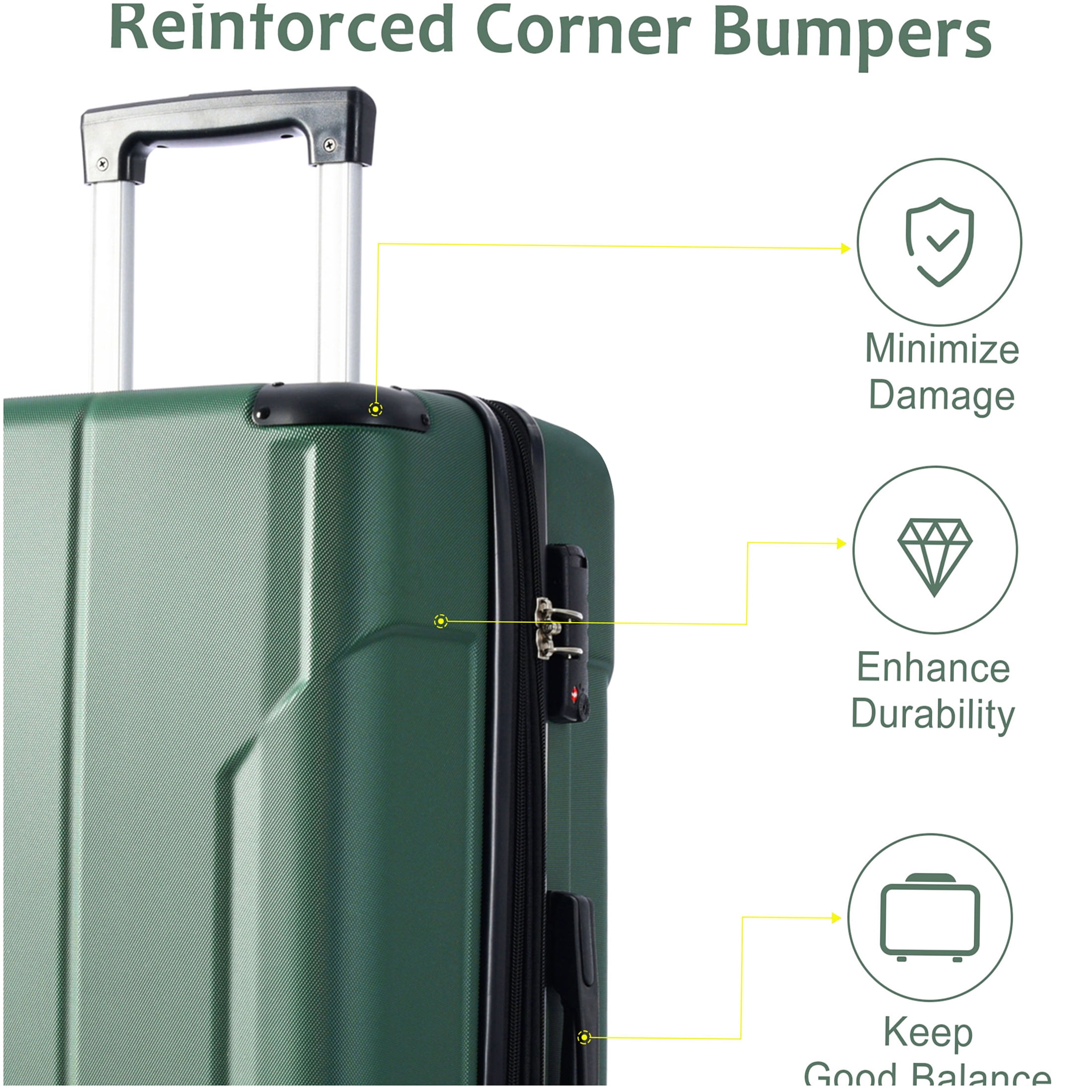 28 Inch Expandable Checked Luggage, Lightweight ABS Hardshell Suitcase with TSA Lock, Double Wheels - Green